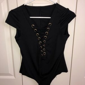 black tie-up bodysuit